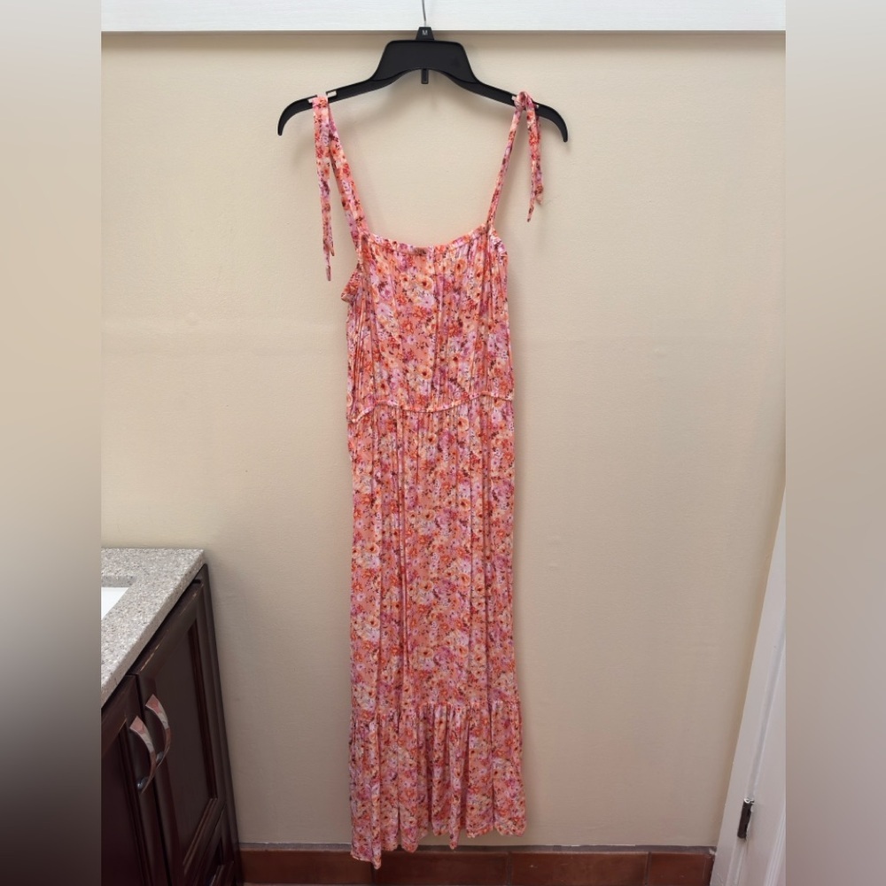 Vibrant Pink and Orange Floral Maxi Dress